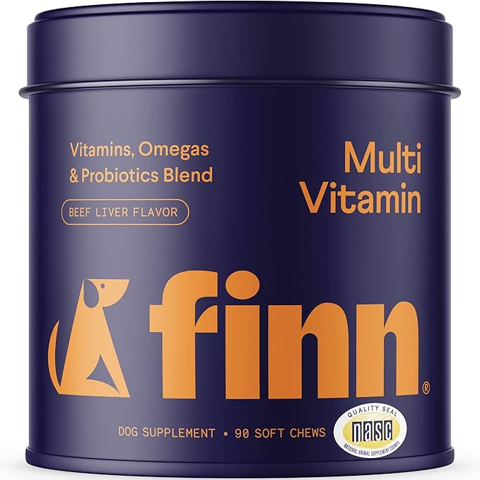 Finn All-in-1 Multivitamin for Dogs - Daily Multi with Probiotics, Omegas & Nutrients to Support Everyday Wellness - 90 Soft Chews-Mewly Pet