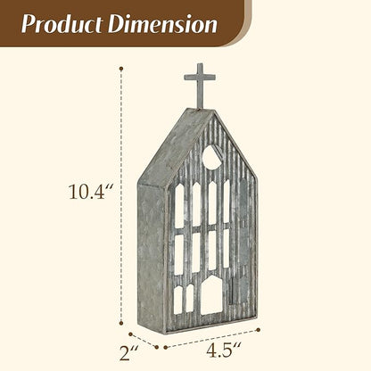 Church Shaped Tea Light Candle Holder Farmhouse Galvanized Metal Candle Holder Vintage Decorative Tealight Holder for Table Centerpiece Decoration - 4.53" x 1.97" x 10.43"