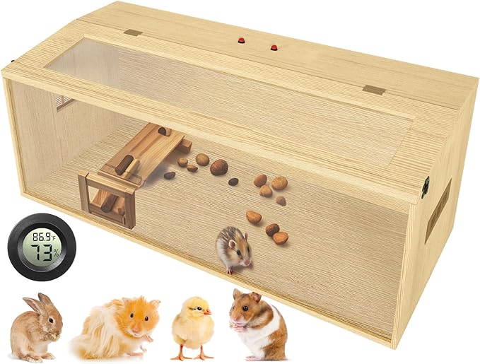 Large Hamster Cage 48", Top Opening Lockable Roof, Gerbil Cage with Ventilation Window, Dwarf Hamster Cages and Habitats, Chewproof Syrian Hamster Habitat Enclosure, (Wooden, 48" L x 20" W x 20" H)-Mewly Pet