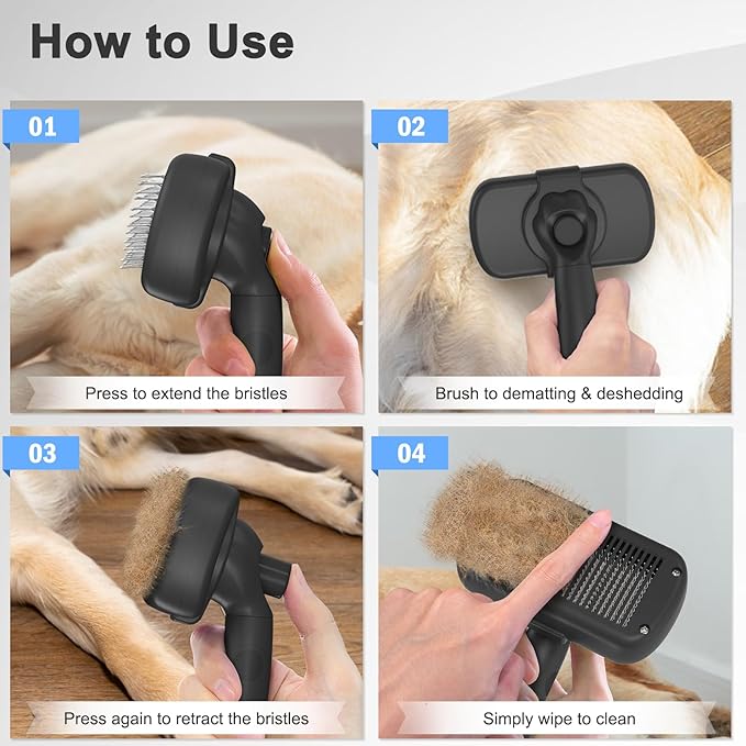 Self Cleaning Shedding Brush - Skin Friendly Grooming Tool for Dogs, Cats, and Puppies, Deshedding and Hair Removal for Long and Short Haired Pets, Black-Mewly Pet