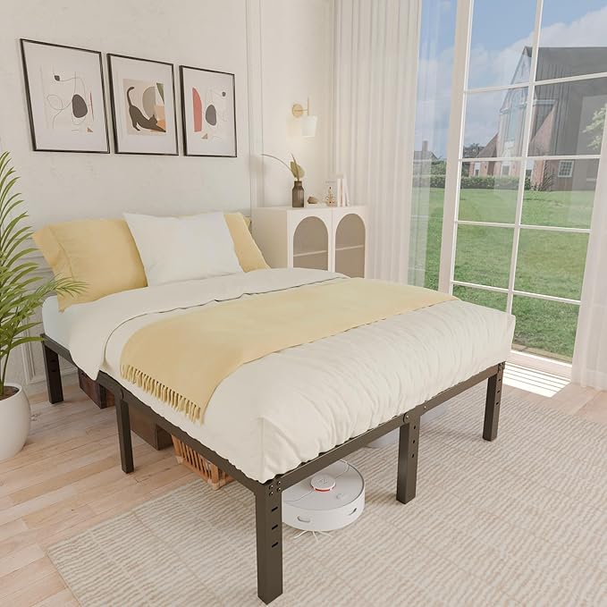 ALDRICH 14 Inch Metal Bed Frame Queen Size - Double Black Basic Steel Slats Platform, Easy Assembly Heavy Duty Noise Free Bedframes, No Box Spring Needed