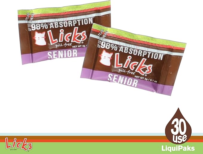 Licks Pill-Free Senior Cat - Joint Support & Digestion Supplement for Senior Cats - Immunity Vitamins & Heart Health Supplements for Older Cats - Gel Packets - 30 Use-Mewly Pet