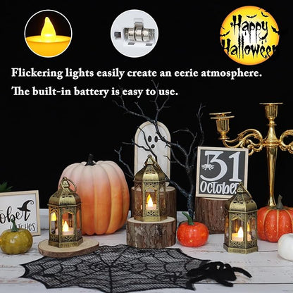 8Pcs 5-inch Mini Lanterns Centerpieces for Table, Baby Shower Decorations, Vintage Small Lantern for Halloween Decorations, Party Lights for Enchanted Forest Decorations, Wedding Decor, Brushed Brass