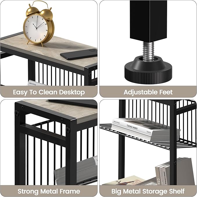 Small Side Table for Small Space, 3-Tier Narrow End Table with Magazine Holder, Slim Nightstand, Skinny Snack Couch Table in Living Room, Bedroom, Study, Kitchen and Balcony (Greige)