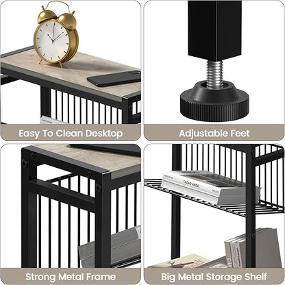 Small Side Table for Small Space, 3-Tier Narrow End Table with Magazine Holder, Slim Nightstand, Skinny Snack Couch Table in Living Room, Bedroom, Study, Kitchen and Balcony (Greige)