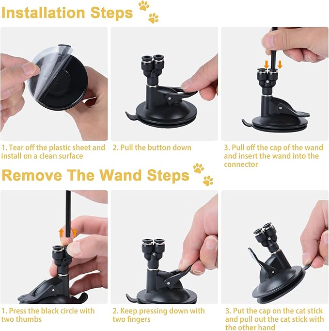 Cat Feather Toys, 14PCS With 2 Slots Super Suction Cup, Detachable 2PCS Wand & 11PCS Replacement Teaser Refills With Bell, Interactive Toy for Indoor Cats Kitten Play Exercise-Mewly Pet