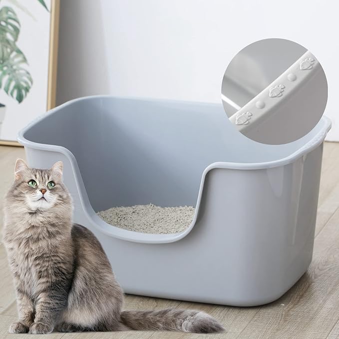 Smart Paws Extra Large Jumbo Cat Litter Box for Maine Coon Cats, Open Top High-Sided Anti-Splash Litter Pans, Durable XL Kitty Bathroom for Multi-Cat Households (Grey)-Mewly Pet