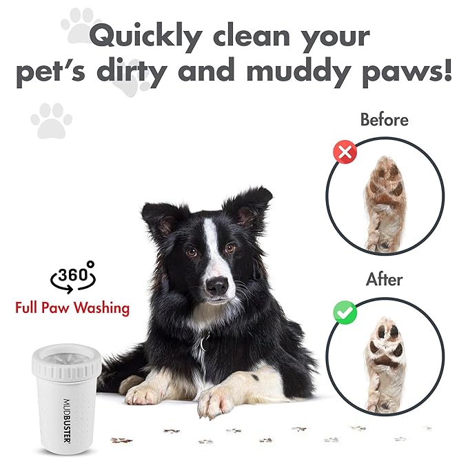 Dexas MudBuster Portable Dog Paw Cleaner, Medium, Bright White Special Edition, Premium Pet Supplies and Accessories-Mewly Pet