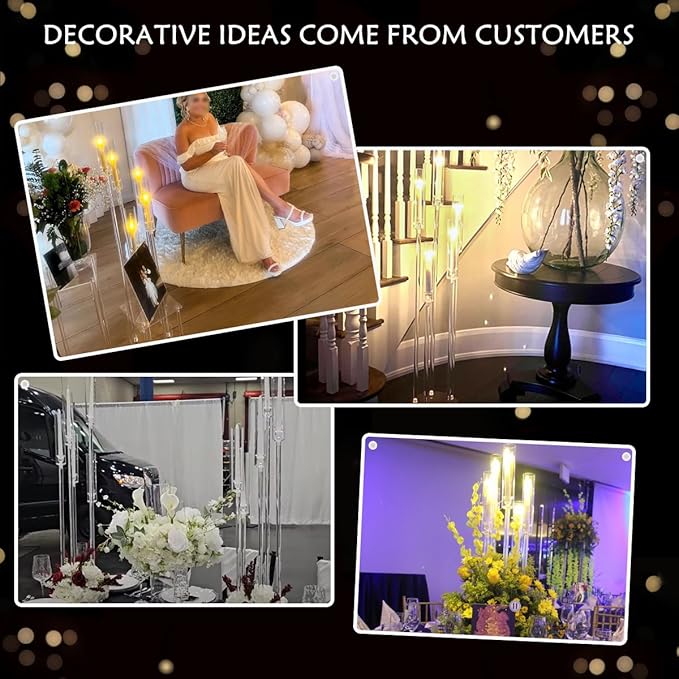 4pcs 5 Arm Acrylic Candelabra,Clear Candle Holder for Wedding,45.7inch Tall Floor Candle Holders for Ceremony Birthday Party Home Decoration Fit 0.8 LED Candles