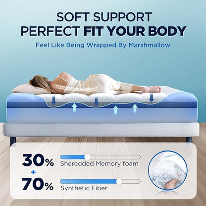 Premium Memory Foam Mattress Topper Full for Ultra Comfort, 2 Inch Plush Pillow Top Full Mattress Topper with Breathable Air Mesh Sides, Soft Mattress Pad Cover with Deep Pocket Fits 6-21" Mattress