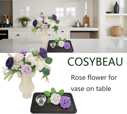Artificial Fake Flowers 25pcs Roses, Shade of Purple Foam Rose Faux Flower for DIY Wedding Bouquets Bridal Shower Centerpieces Floral Arrangements Party Tables Home Decorations