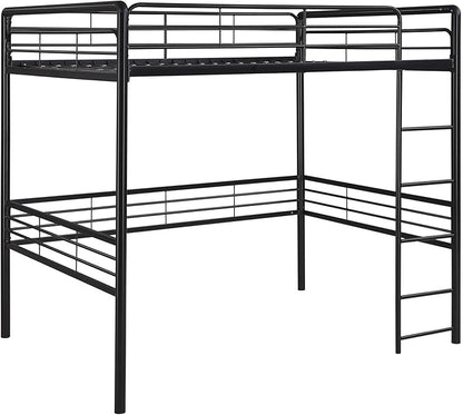 DHP Full Metal Loft Bed with Ladder, Space-Saving Design, Black, Full