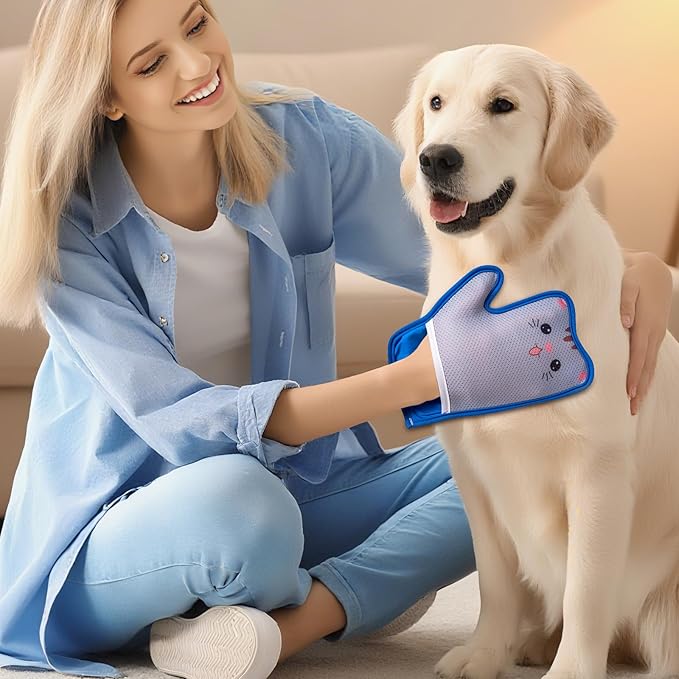 Haiou 4 Pcs Pet Hair Removal Gloves Washable, Magic Brush Reusable Grooming Gloves for Dogs, Cats on Furniture, Beds, Cars Quick Fur Remover Tool-Mewly Pet