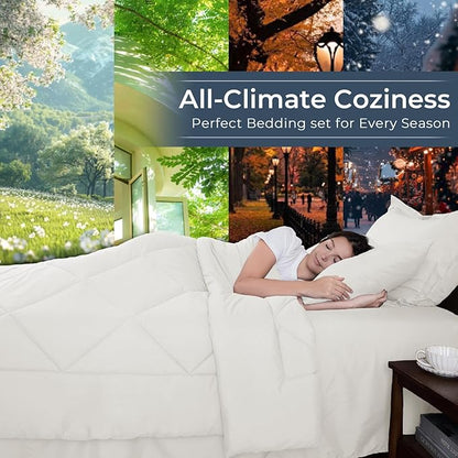 HEVUMYI Ivory Cali-King Comforter Set - 7-Piece All Season Bed in a Bag Cali-King, Ultra Soft Bedding Set with Comforter, Flat Sheet, Fitted Sheet, Pillowcases, Pillow Shams
