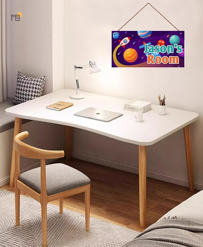 Personalized Rocket Sign Outer Space Themed For Kids Room Nursery Baby Playroom Door Decor,Custom Name Stars Satellite Wall Decor Decorative Plate for Boys Room Girls Bedroon