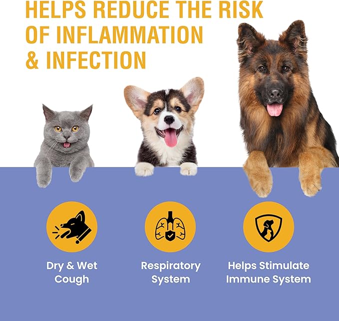 Cough Support for Dogs & Cats, Dry and Wet, Respiratory & Cold, Made in USA, 2oz-Mewly Pet