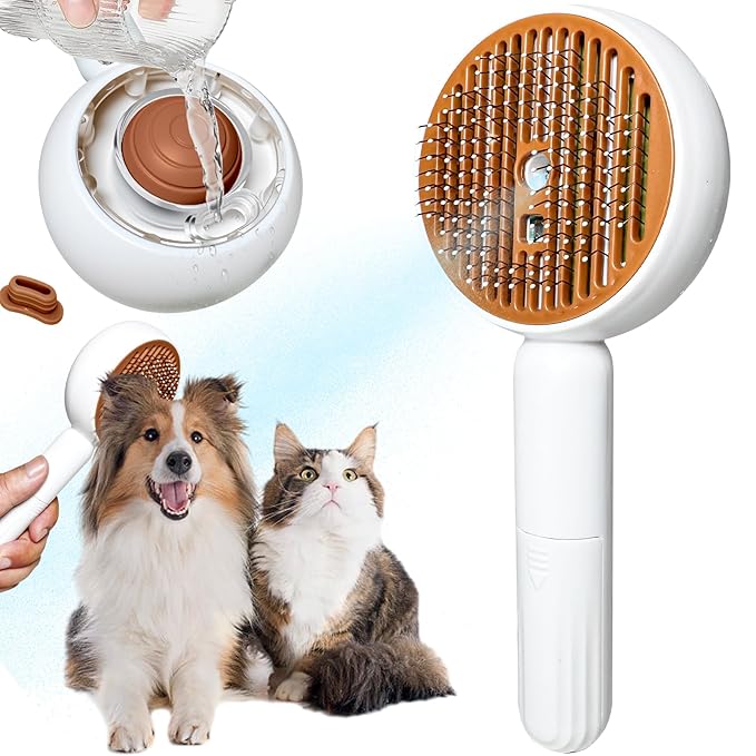 3-in-1 Steam Brush for Cats & Dogs – Hair Removal Comb with One-Click Release & Water Spray – Grooming Brush for Shedding, Long/Short Hair (white brushs)-Mewly Pet
