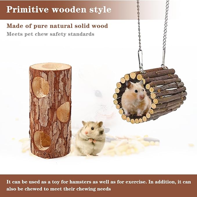 Natural Wooden Hamster Tunnels & Hideouts – Chew-Safe Birch Trunk Tubes for Dwarf Hamsters, Gerbils, Mice – Cage Accessories, Exercise Toy, Forest-Themed Small Pet Habitat-Mewly Pet
