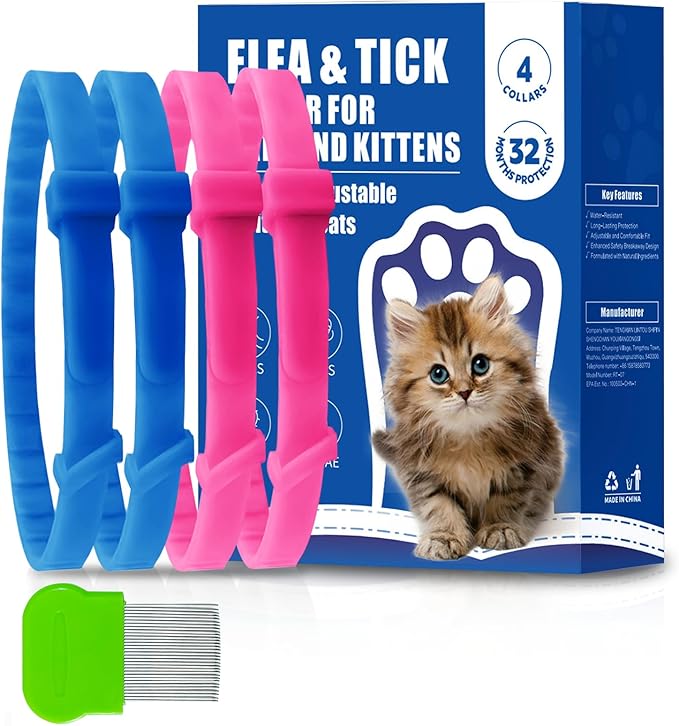 4 Pack Flea and Tick Collar for Cats, Natural Plant Oil Formula Cat Flea Collar Provides 32-Month Protection for Flea & Tick Prevention, Waterproof & Adjustable Cat Flea Treatment for Most Cats-Mewly Pet