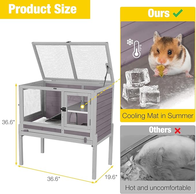 Aivituvin Wooden Guinea Pig Cages Indoor with Removable Stand, Anti Chewing Rabbit Hutch with Ramp and Wire Mesh, 2 Story Small Animals House Habitat with Pull Out Tray (Gray&Purple)-Mewly Pet