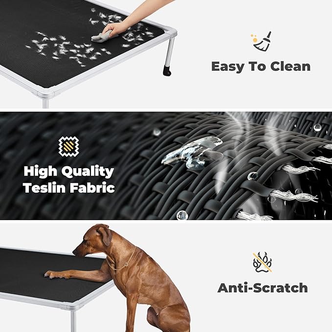 Veehoo Chewproof Elevated Dog Bed - Cooling Raised Pet Cot, Breathable Mesh, Washable & Non-Slip for Large Dogs, Indoor/Outdoor, Black Mat and Silver Metal Frame, 42x30inches (Model CWC2203B03)-Mewly Pet