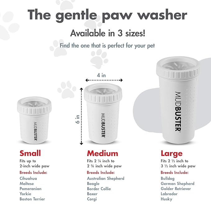 Dexas MudBuster Portable Dog Paw Cleaner, Medium, Bright White Special Edition, Premium Pet Supplies and Accessories-Mewly Pet