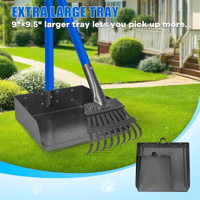 Larger Pooper Scooper Dog Pooper Scooper for Large Medium Small Dogs Heavy Duty Stainless Steel No Bending with Rake & Shovel & Extra Large Tray for Yard-Mewly Pet