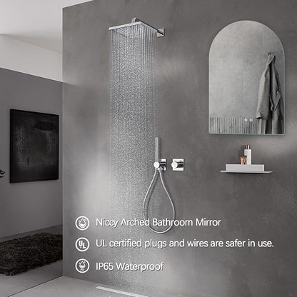 Niccy Arched LED Bathroom Mirror, 40x24 Inch Arch Frameless Backlit Mirrors for Wall Arched Lighted Vanity Mirrors Defogger and 3 Color, Explosion-Proof, HD Glass and IP65 Waterproof