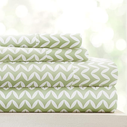 Linen Market Double-Brushed Patterned Microfiber Twin Sheet Set 3 Piece – Oeko-TEX Certified Ultra Soft & Wrinkle-Free - 16" Deep Pocket Sheets - Easy Care Twin Size - Puffed Chevron Sage