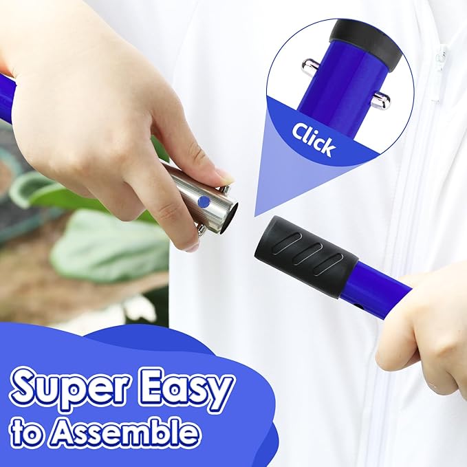 Lukovee Dog Pooper Scooper, 37.4" Long Adjustable Metal Handle Swivel Bin & Rake & Spade Kit with 20 Poop Bags, Portable Dog Non-Breakable Poop Scooper for Gravel Yard Lawn Grass, Blue-Mewly Pet