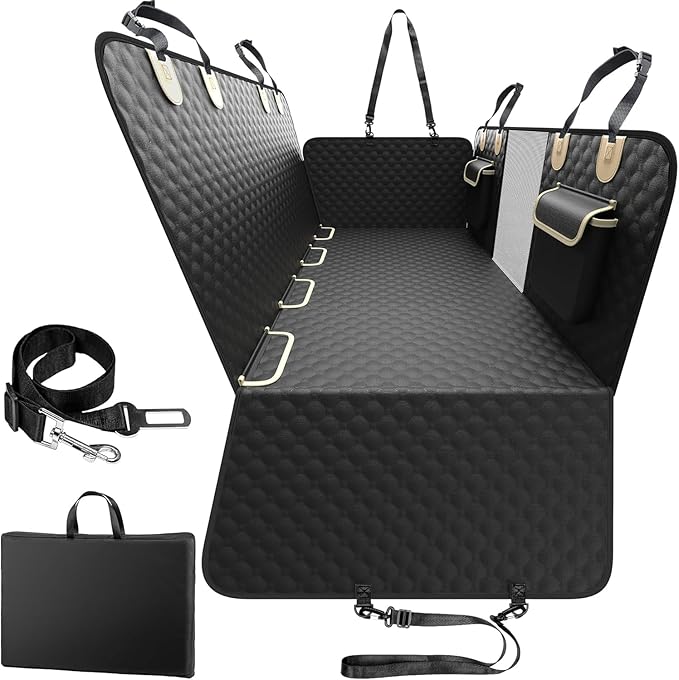 SHARLOVY Back Seat Extender for Dogs, Heavy Duty Dog Car Seat Cover for Back Seat and Aggressive Chewer, Large Hard Bottom Seat Cover for Dogs, Dog Hammock for Car, Travel Pet Bed for Car, SUV, Truck-Mewly Pet