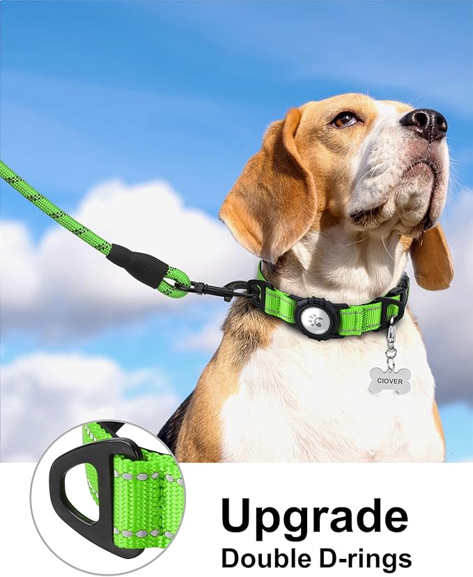 TagME Airtag Dog Collar,Waterproof Reflective Pet Collar with Airtag Holder,Soft Padded and Double D-Rings for Medium Dogs,Green-Mewly Pet