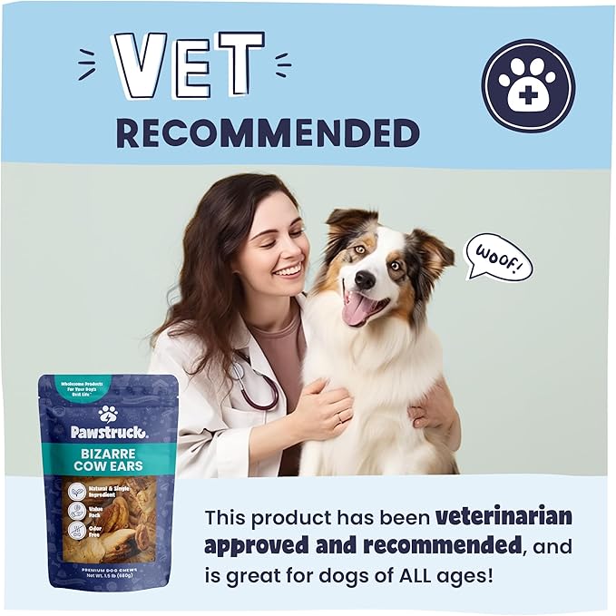 Pawstruck Natural Bizarre Cow Ears Bargain Bag – Rawhide-Free, Highly Digestible, Low Calorie & Long-Lasting Chew Treat for All Breeds – 1.5 lb Bag-Mewly Pet