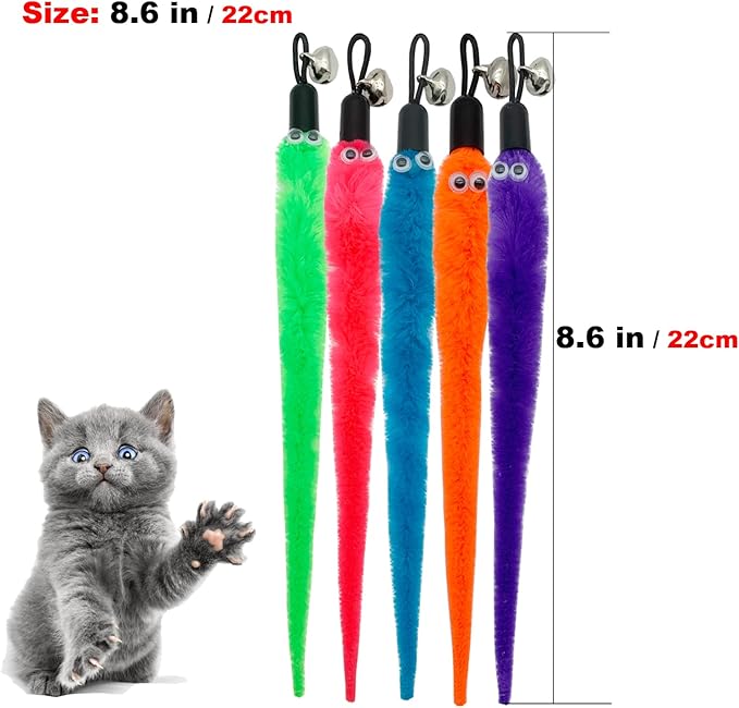 Cat Worm Toy Refills, 15 Pieces Cat Wand Attachments Worms Toy for Indoor Cats-Mewly Pet