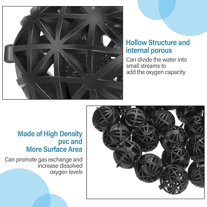 CHENGU 300 Pieces Black Bio Balls for Aquarium 1.02 Inch Internal Bioballs with 5 Pieces Aquarium Filter Media Bags with Zipper for Fish Tank Pond-Mewly Pet