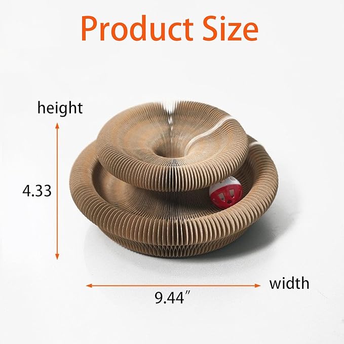 Kitty Curls Cat Toy Kurlz, Interactive Scratch Pad, Foldable Accordion,Cat Recyclable Scratcher with Ball (Pink)-Mewly Pet