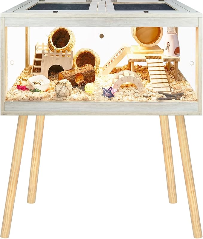 Prolee Hamster Cage Chewproof, Mice and Rat Habitat with Transparent Sides, Hamster House with Openable Mesh Top, Solid Built with Lock Design and Leg Stand, 40" Wide-Mewly Pet