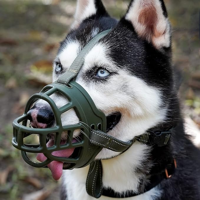 BARKLESS Dog Muzzle, Soft Basket Silicone Muzzle for Dogs to Prevent Biting and Chewing, Breathable Cage Mouth Cover for Training, Allows Drinking and Panting, Used with Collar-Mewly Pet