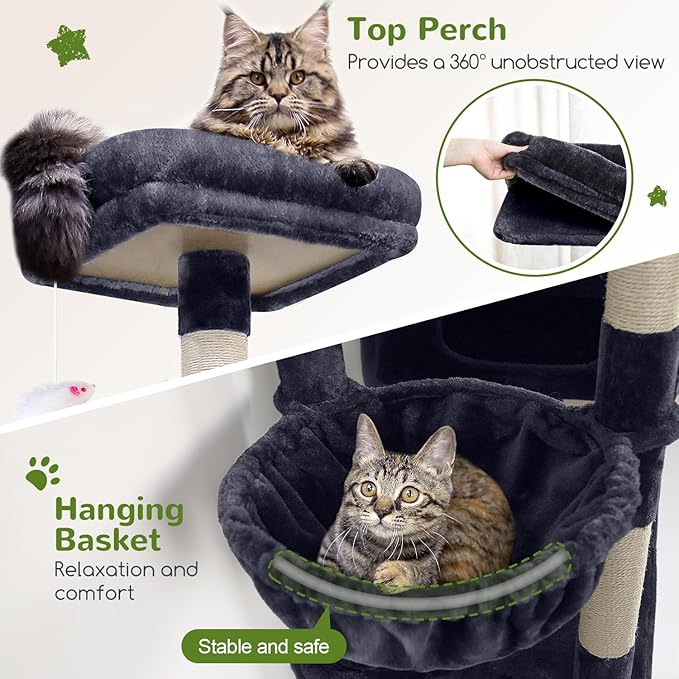 Globlazer Extra Large Cat Tower, 81-inch Tall Cat Tree for Big Cats 20 lbs, XXL Heavy Duty Cat Scratching Tower for Indoor Adult Cats with 3 Cat Condos, 8 Scratching Posts, F81, Dark Grey-Mewly Pet