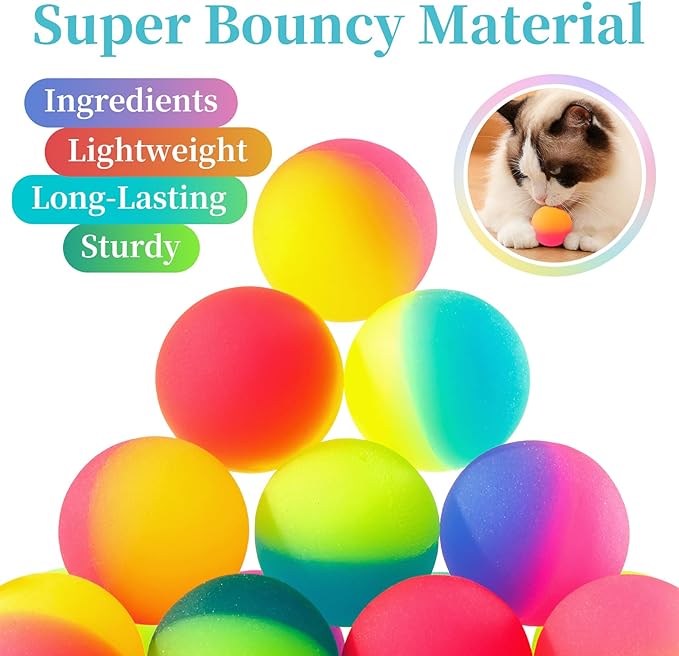 Cat Toy Bouncy Balls, 12 Pack 1.65 Inch High Elasticity Bouncing Balls for Cats, Colorful Interactive Pet Toy Gift for Puppy Kitty Indoor Play and Exercise-Mewly Pet