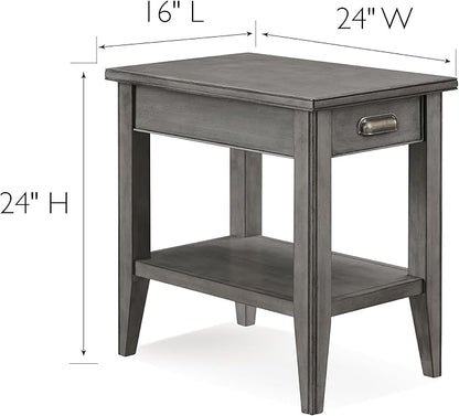 Laurent Narrow Solid Wood Side End Table with Shelf and Drawer, Smoke Gray Wash – Leick Home, 10506-GR
