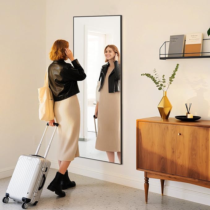 DUMOS Wall-Mounted Full Length Mirror 25"x 71" for Bedroom, Full Body Floor Mirror with Stand, Hanging or Leaning for Wall, Black