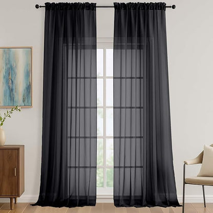 OVZME Black Sheer Curtains 120 Inches Long 2 Panels Set, 59 Inch Extra Wide Soft Airy Lightweight Sheer Curtains for Living Room, Farmhouse Voile Filmy Rod Pocket Drapes, 59Wx120L Inches