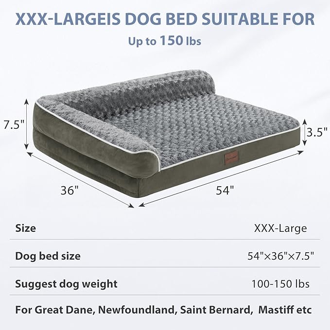 BFPETHOME Orthopedic Dog Beds for Large Dogs-Waterproof Sofa Dog Bed with Removable Washable Cover, Large Pet Bed with Waterproof Lining and Nonskid Bottom, Pet Bed for Dogs-Mewly Pet