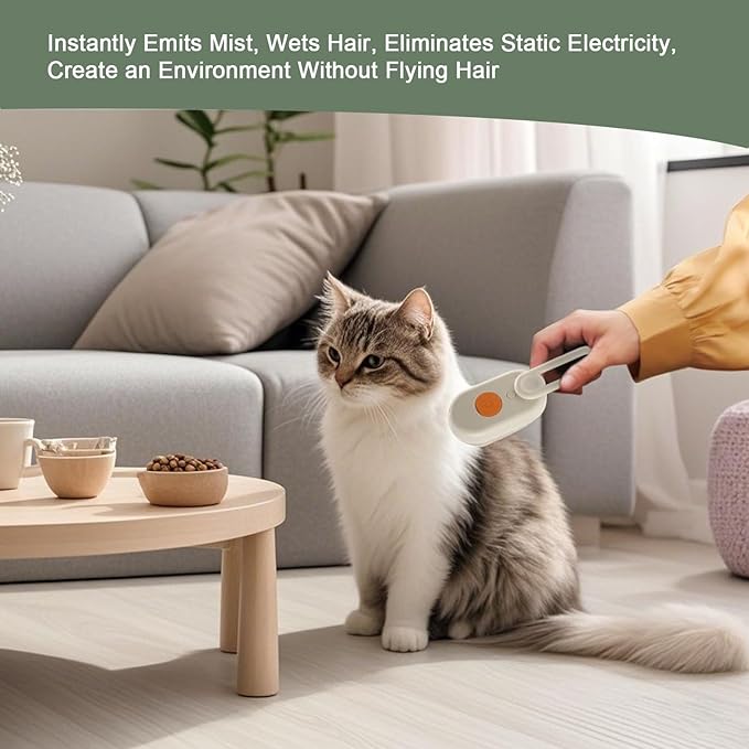 Cat Steam Brush for Shedding, 4 in 1 Rechargeable Pet Steam Brush for Dogs and Cats, Anti-Static, Massage, Cleaning, Shedding & Combing All In One! (Khaki)-Mewly Pet