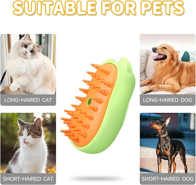 Rechargeable 3in1 Self-Cleaning Steam Grooming Brush for Cat and Dog Shedding - 2 Gears for Long/Short Hair - Green-Mewly Pet