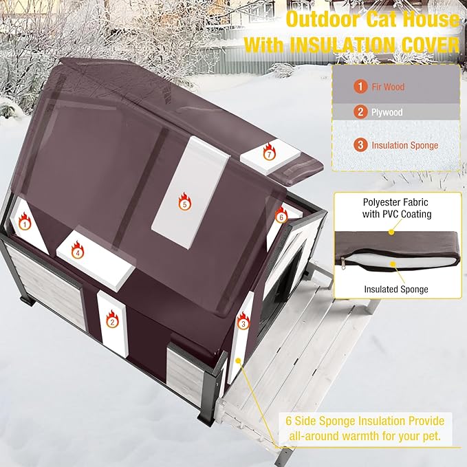 Aivituvin Dog House Outdoor With Metal Frame, Insulated Dog Kennel Outside for Small To Medium Breed, 45" Weatherproof Large Dog Shelter with Anti-Chewing Iron Frame, White (45" D x 32.9" W x 32.6" H)-Mewly Pet