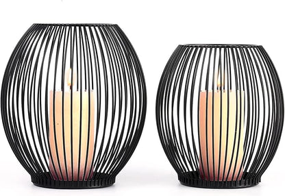 OLEEK Outdoor Candle Holder Decor Set - Black Candle Holder - Candles Holders for Table Centerpiece - Hurricane Candles Holder for Pillar Candles Cage Candle Holders Black Wire Decorative