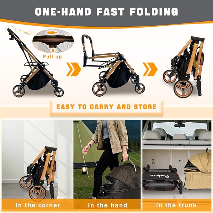 Pet Stroller for Small & Medium Dogs Cats up to 55 lbs 4-in-1 Foldable Travel Pet Stroller with Detachable Carrier Lightweight All-Terrain Spring Damping,Car Seat,Sun Canopy,Black-Mewly Pet