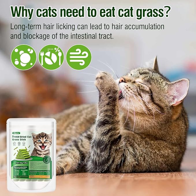 30g Cat Grass Sticks, Delicious Cat Grass Teething Stick Edible Cats Chew Toy Cat Treats Snack for Teeth Cleaning and Hairball Removal-Mewly Pet
